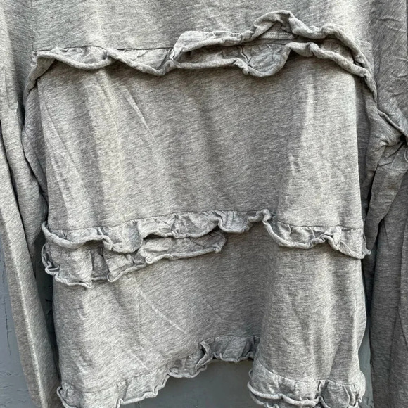 J. Crew Grey Ruffle Front Long Sleeve Shirt, Large - Picture 7 of 10